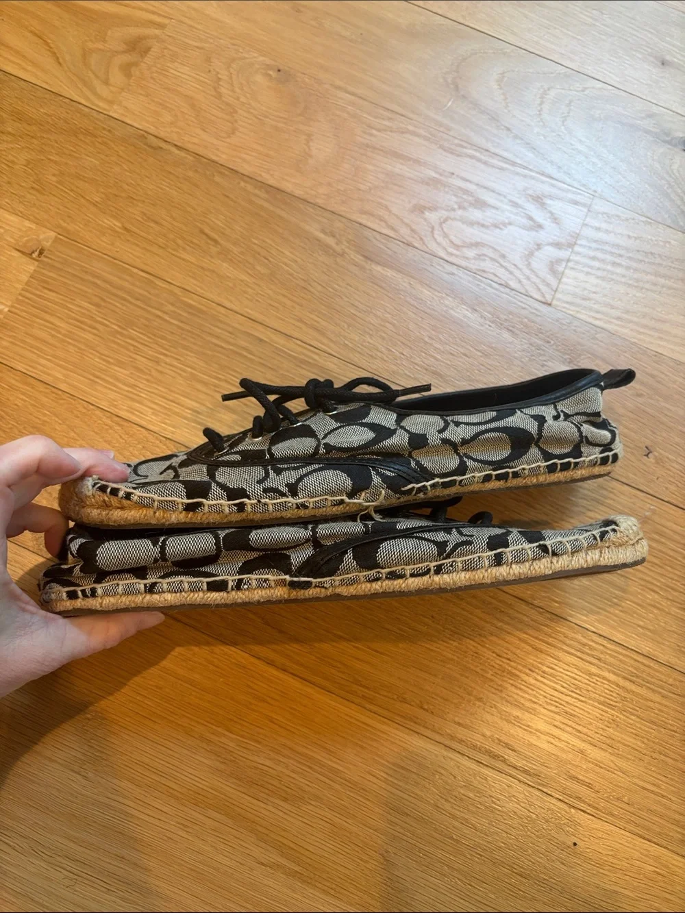 Coach Espadrille Flats Signature Print Black Size 9